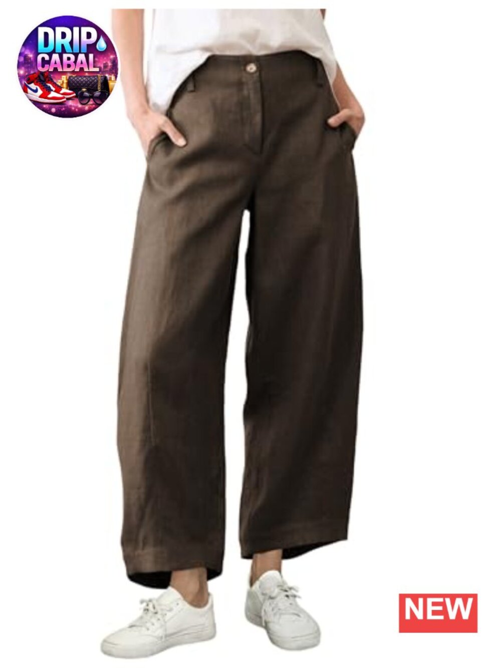 Womens Linen Pants Capri Wide Leg Baggy Palazzo Trousers Casual Summer Beach